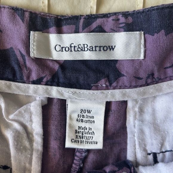 Croft & Barrow Women’s Linen Cotton Purple Floral Shorts Pockets Size 20W - Picture 4 of 8